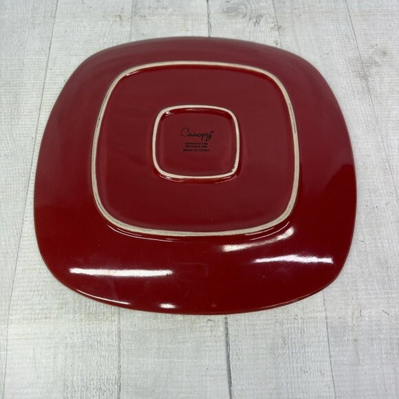 Home Trends CANOPY RED Cranberry Embossed Square Porcelain Dinner Plates Set 4 - Picture 7 of 16
